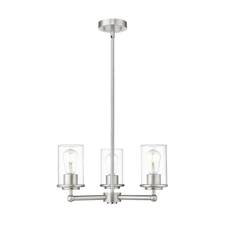 Z-Lite Thayer Chandelier, 3-Light, 19 In.W x 9.25 In.H, Brushed Nickel/Clear 742-3BN